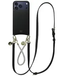 AVY Apple iPhone 17 Pro Max Zwart Leren Hoesje met Koord Leather and Silver afbeelding