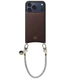 AVY Apple iPhone 17 Pro Max Bruin Leren Hoesje met Koord Silver Spark afbeelding