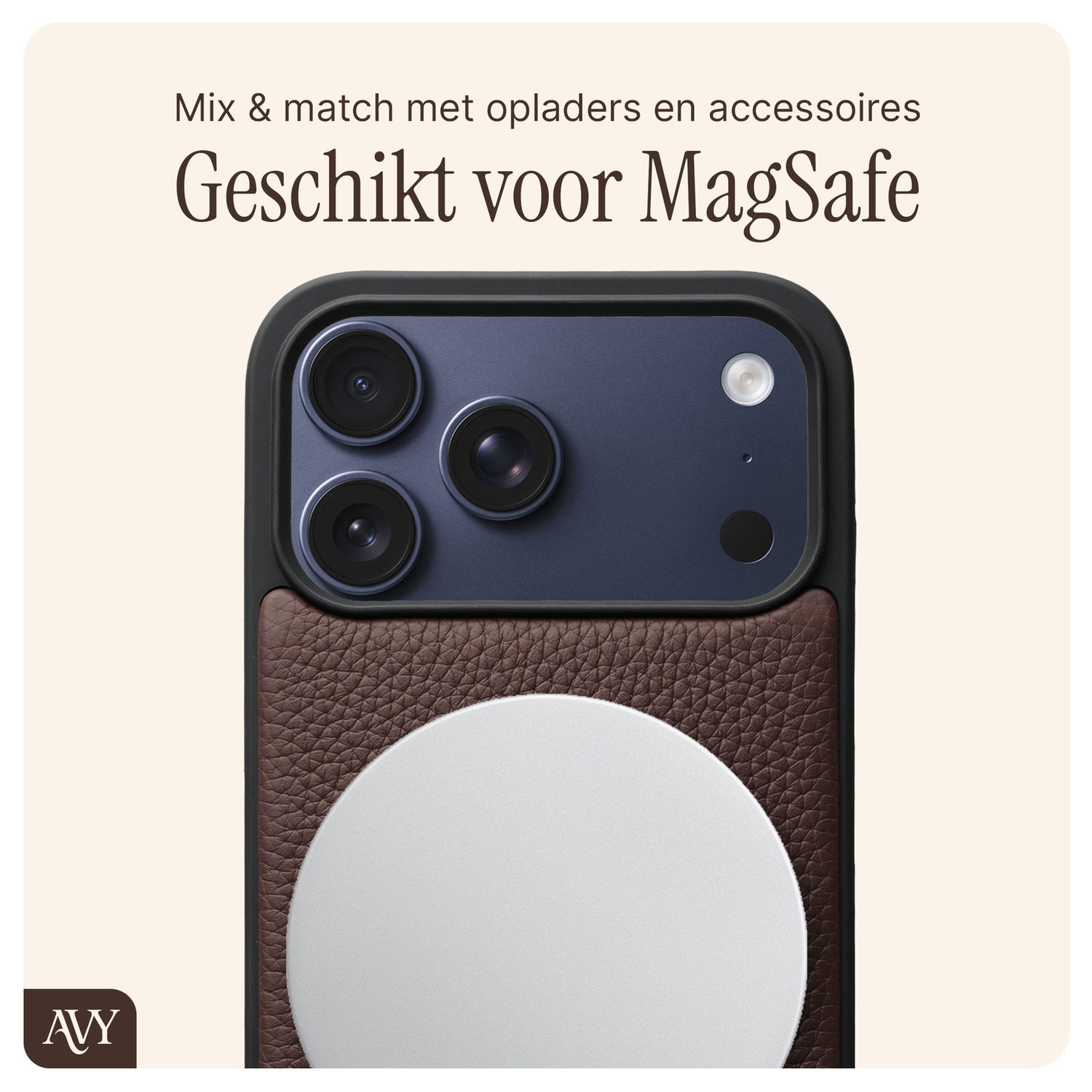 AVY Apple iPhone 17 Pro Max Bruin Leren Hoesje met Koord Silver Spark afbeelding 6