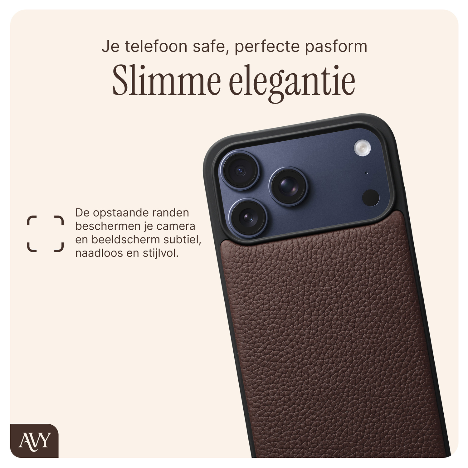 AVY Apple iPhone 17 Pro Max Bruin Leren Hoesje met Koord Silver Spark afbeelding 7