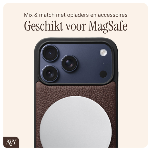 AVY Apple iPhone 17 Pro Max Bruin Leren Hoesje met Koord Silver Spark afbeelding 6