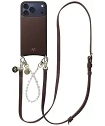 AVY Apple iPhone 17 Pro Max Bruin Leren Hoesje met Koord Leather and Pearls afbeelding