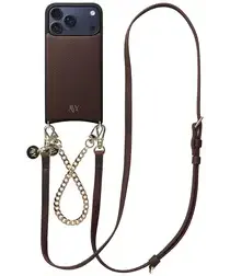 AVY Apple iPhone 17 Pro Max Bruin Leren Hoesje met Koord Leather and Gold afbeelding