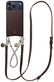 AVY Apple iPhone 17 Pro Max Bruin Leren Hoesje met Koord Leather and Silver