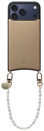 AVY Apple iPhone 17 Pro Max Beige Leren Hoesje met Koord Perla Chic