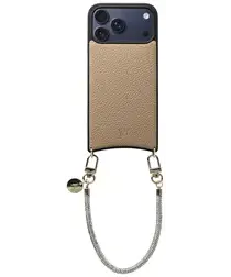 AVY Apple iPhone 17 Pro Max Beige Leren Hoesje met Koord Silver Spark afbeelding