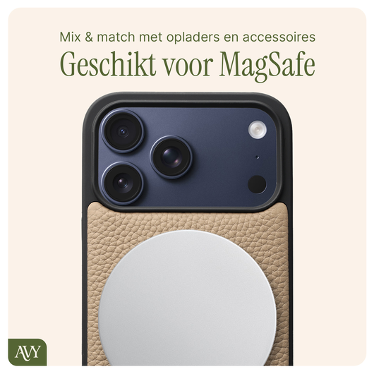 AVY Apple iPhone 17 Pro Max Beige Leren Hoesje met Koord Silver Spark afbeelding 7
