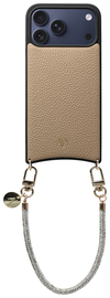 AVY Apple iPhone 17 Pro Max Beige Leren Hoesje met Koord Silver Spark