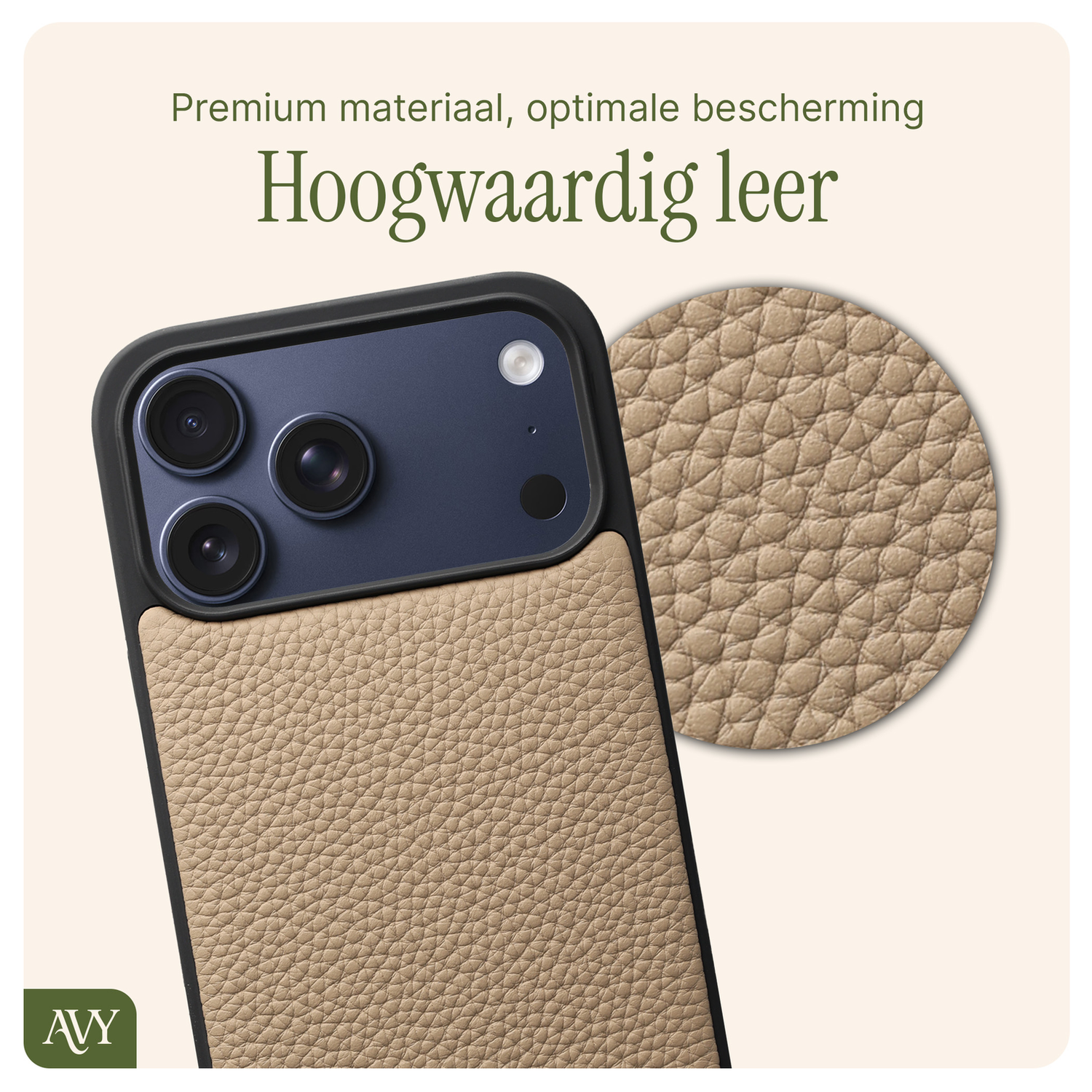 AVY Apple iPhone 17 Pro Max Beige Leren Hoesje met Koord Cupid Beige afbeelding 5