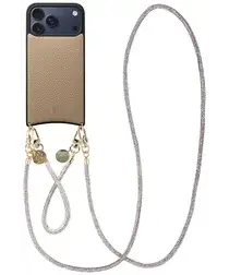 AVY Apple iPhone 17 Pro Max Beige Leren Hoesje met Koord Silver Spark Set afbeelding