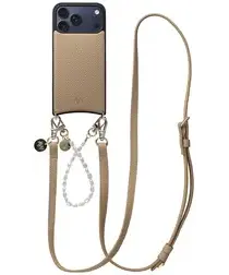 AVY Apple iPhone 17 Pro Max Beige Leren Hoesje met Koord Leather and Pearls afbeelding