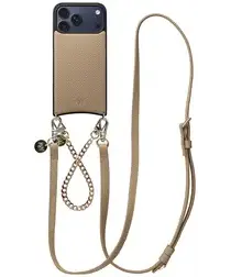 AVY Apple iPhone 17 Pro Max Beige Leren Hoesje met Koord Leather and Gold afbeelding