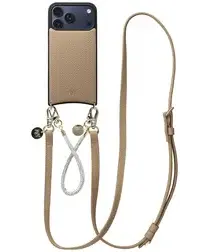 AVY Apple iPhone 17 Pro Max Beige Leren Hoesje met Koord Leather and Silver afbeelding