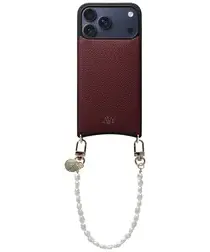 AVY Apple iPhone 17 Pro Max Burgundy Leren Hoesje met Koord Perla Chic afbeelding