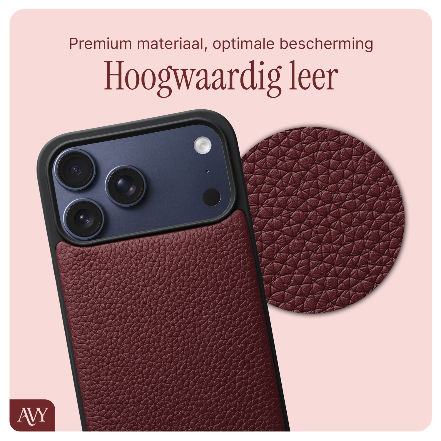 AVY Apple iPhone 17 Pro Max Burgundy Leren Hoesje met Koord Silver Spark afbeelding 5