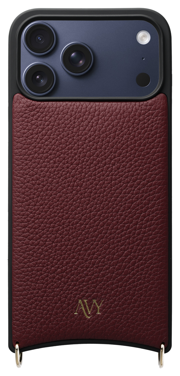 AVY Apple iPhone 17 Pro Max Burgundy Leren Hoesje met Koord Silver Spark afbeelding 10