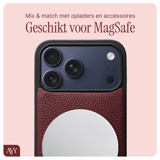 AVY Apple iPhone 17 Pro Max Burgundy Leren Hoesje met Koord Silver Spark afbeelding 6