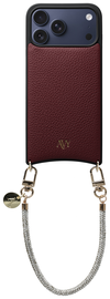 AVY Apple iPhone 17 Pro Max Burgundy Leren Hoesje met Koord Silver Spark afbeelding