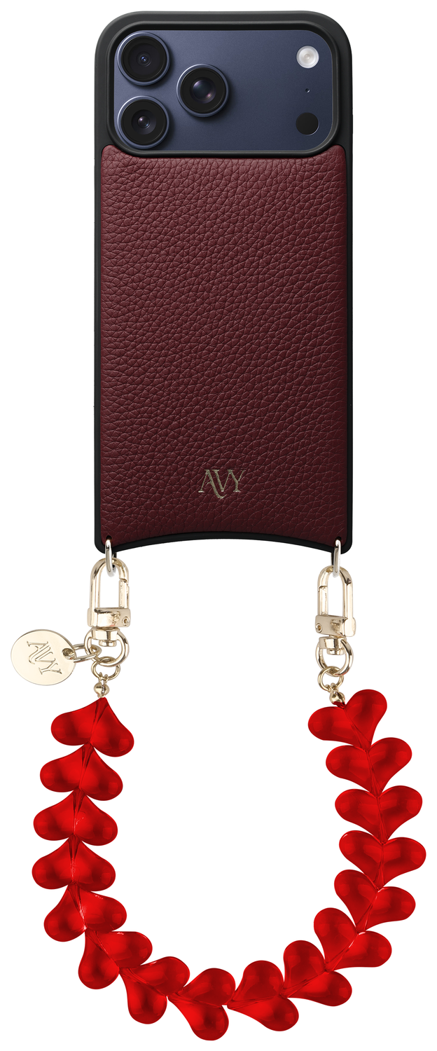 AVY Apple iPhone 17 Pro Max Burgundy Leren Hoesje met Koord Cupid Clear Red afbeelding 1