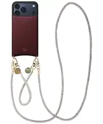 AVY Apple iPhone 17 Pro Max Burgundy Leren Hoesje met Koord Silver Spark Set afbeelding