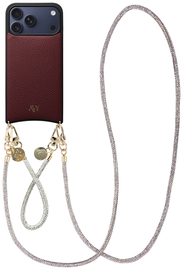 AVY Apple iPhone 17 Pro Max Burgundy Leren Hoesje met Koord Silver Spark Set