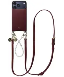 AVY Apple iPhone 17 Pro Max Burgundy Leren Hoesje met Koord Leather and Pearls afbeelding