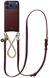AVY Apple iPhone 17 Pro Max Burgundy Leren Hoesje met Koord Leather and Gold afbeelding