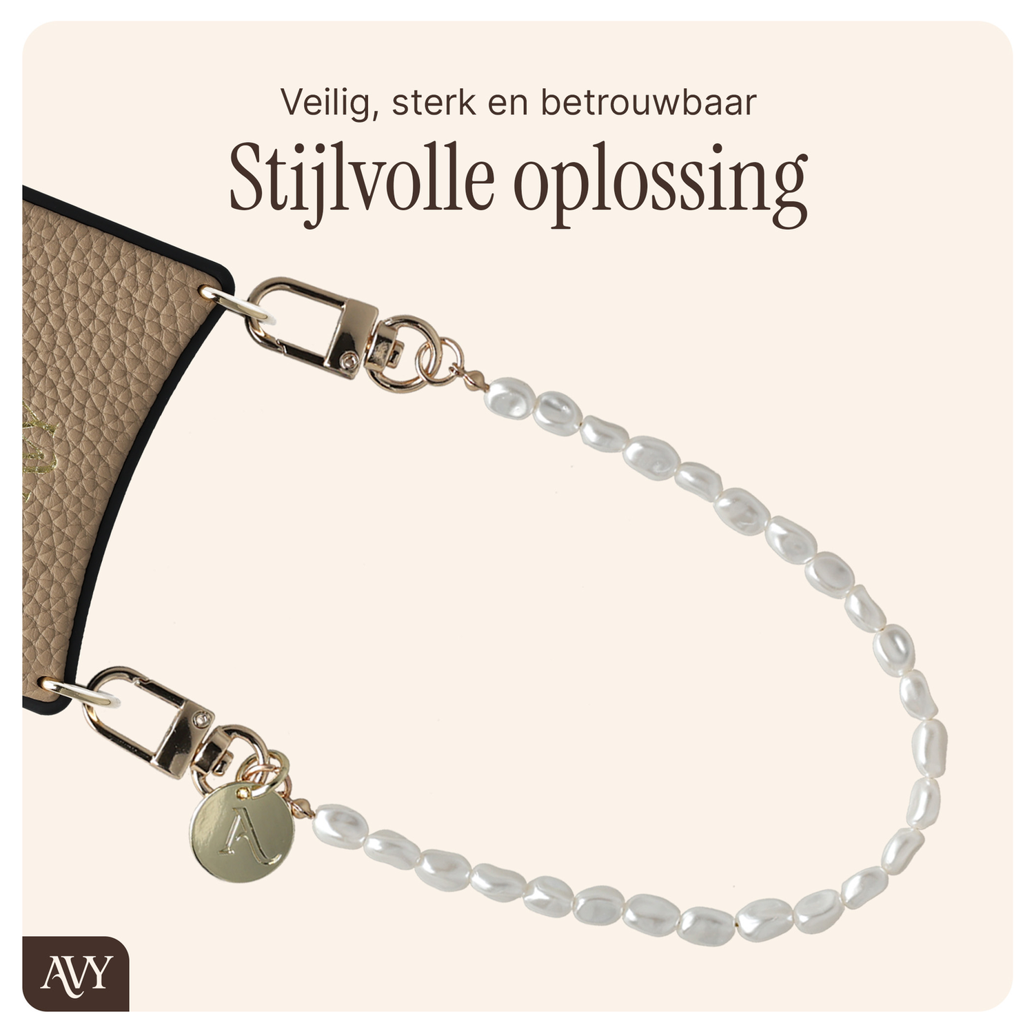 AVY Apple iPhone 15 Zwart Leren Hoesje met Koord Perla Chic afbeelding 9