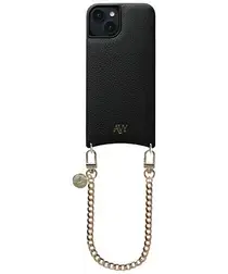 AVY Apple iPhone 15 Zwart Leren Hoesje met Koord Aurum Lien afbeelding