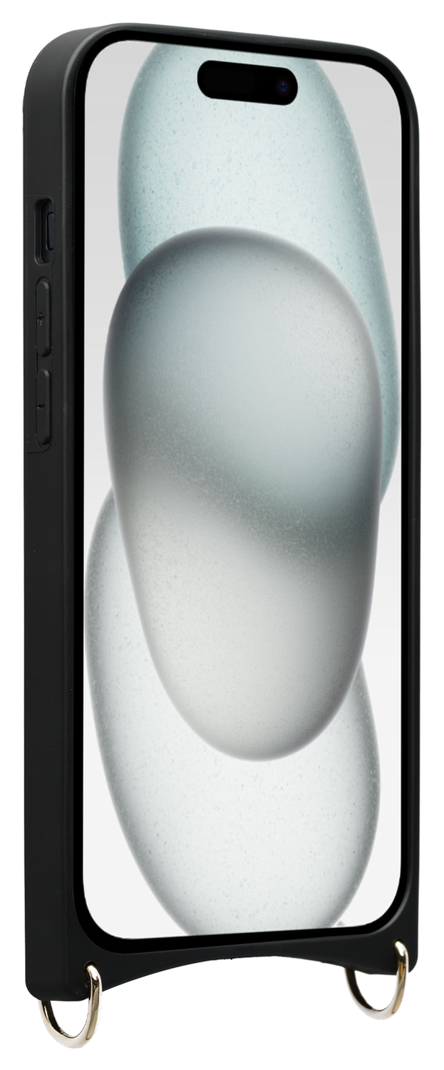 AVY Apple iPhone 15 Zwart Leren Hoesje met Koord Silver Spark afbeelding 12