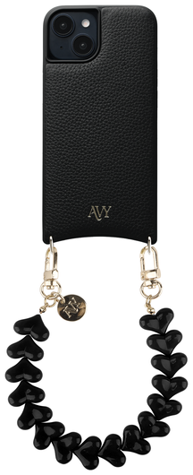 AVY Apple iPhone 15 Zwart Leren Hoesje met Koord Cupid Black afbeelding 1