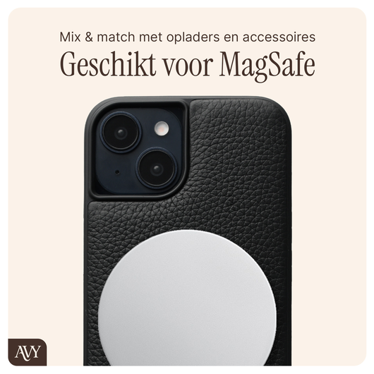 AVY Apple iPhone 15 Zwart Leren Hoesje met Koord Cupid Black afbeelding 8