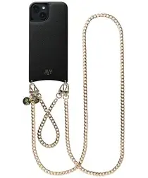 AVY Apple iPhone 15 Zwart Leren Hoesje met Koord Aurum Lien Set afbeelding