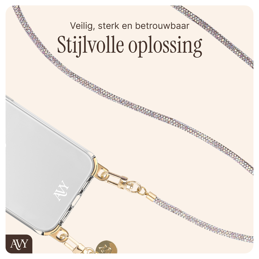 AVY Apple iPhone 15 Zwart Leren Hoesje met Koord Silver Spark Set afbeelding 9