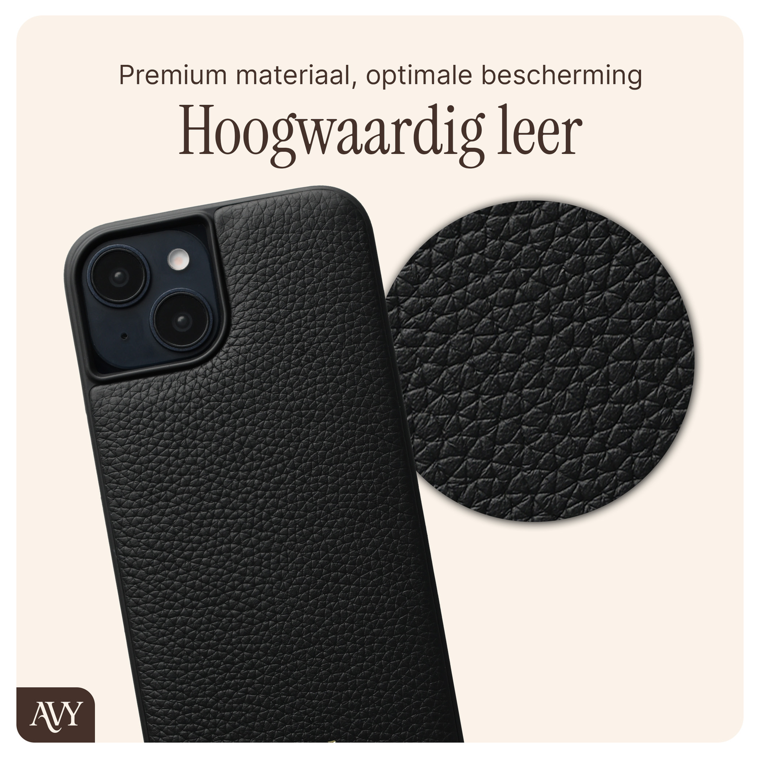 AVY Apple iPhone 15 Zwart Leren Hoesje met Koord Short Leather afbeelding 6