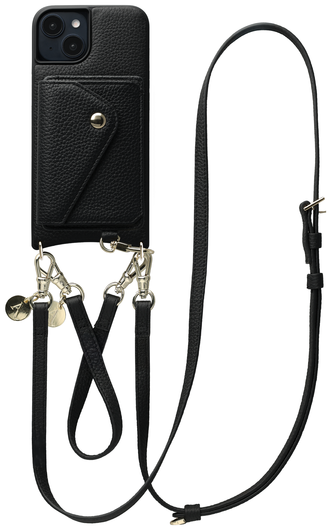 AVY Apple iPhone 15 Zwart Leren Hoesje met Koord Leather Set afbeelding 1