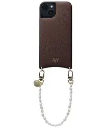 AVY Apple iPhone 15 Bruin Leren Hoesje met Koord Perla Chic afbeelding