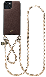AVY Apple iPhone 15 Bruin Leren Hoesje met Koord Aurum Lien Set