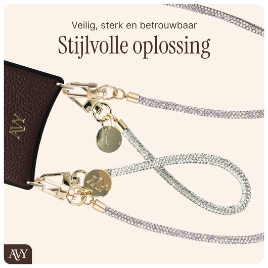 AVY Apple iPhone 15 Bruin Leren Hoesje met Koord Silver Spark Set afbeelding 9