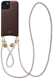 AVY Apple iPhone 15 Bruin Leren Hoesje met Koord Silver Spark Set afbeelding