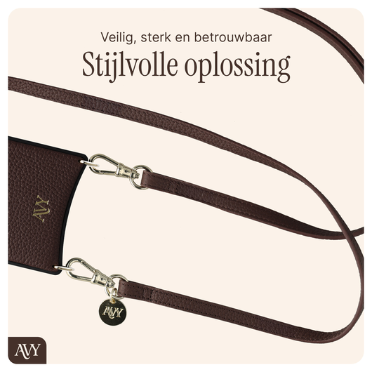 AVY Apple iPhone 15 Bruin Leren Hoesje met Koord Long Leather afbeelding 9