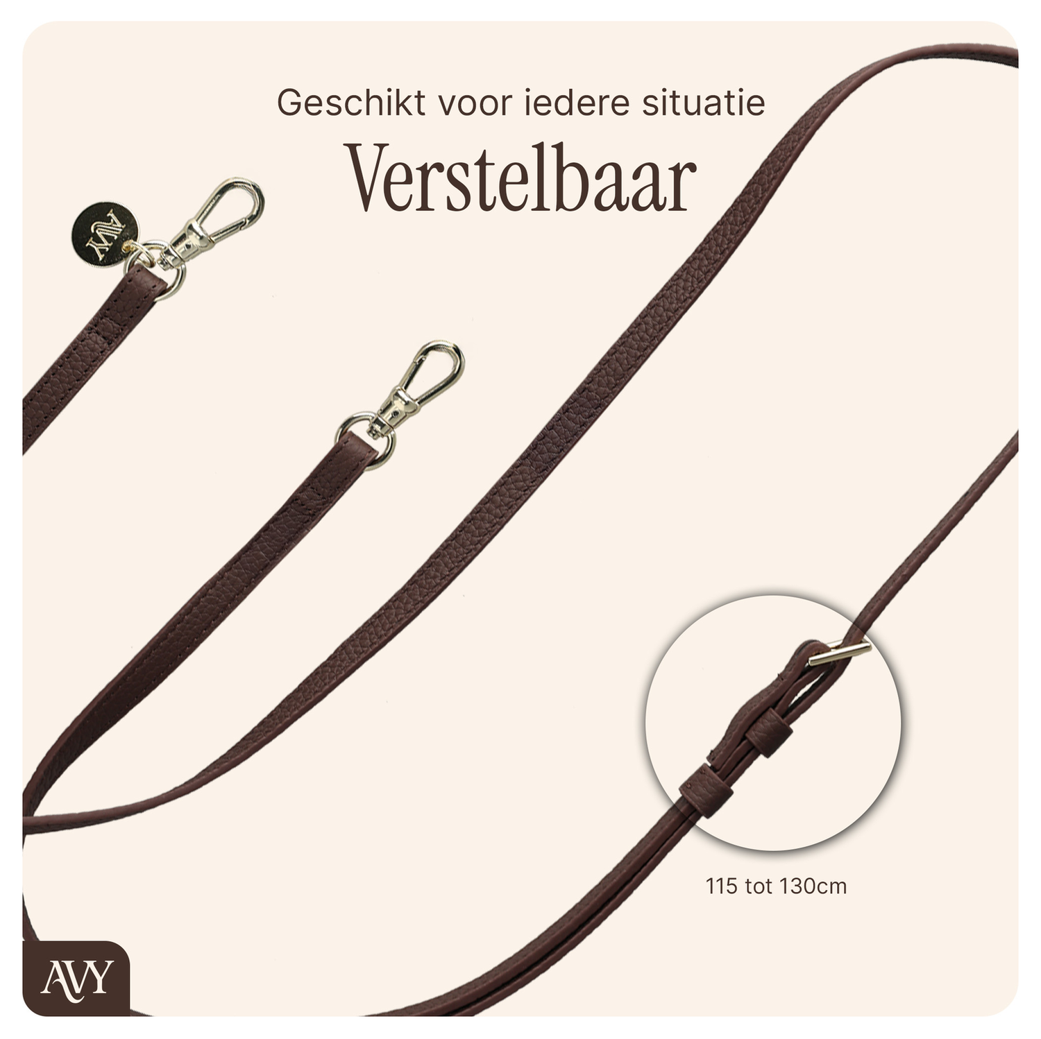 AVY Apple iPhone 15 Bruin Leren Hoesje met Koord Leather and Pearls afbeelding 10