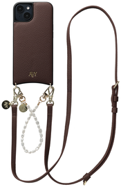 AVY Apple iPhone 15 Bruin Leren Hoesje met Koord Leather and Pearls afbeelding