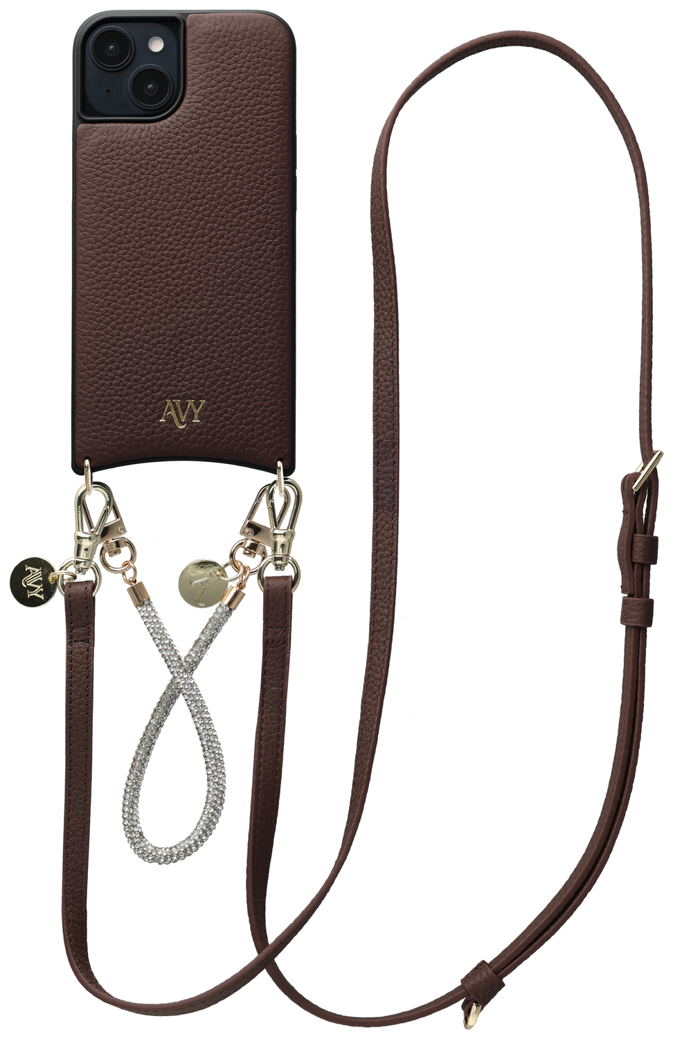 AVY Apple iPhone 15 Bruin Leren Hoesje met Koord Leather and Silver afbeelding 1