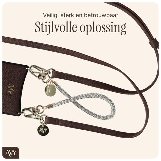 AVY Apple iPhone 15 Bruin Leren Hoesje met Koord Leather and Silver afbeelding 9