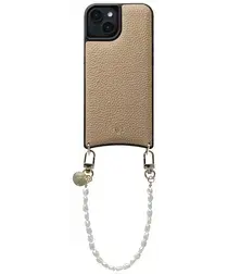 AVY Apple iPhone 15 Beige Leren Hoesje met Koord Perla Chic afbeelding