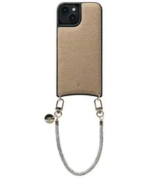 AVY Apple iPhone 15 Beige Leren Hoesje met Koord Silver Spark afbeelding