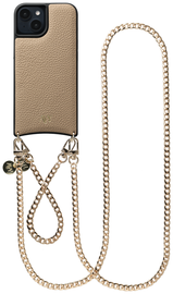 AVY Apple iPhone 15 Beige Leren Hoesje met Koord Aurum Lien Set