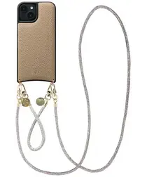 AVY Apple iPhone 15 Beige Leren Hoesje met Koord Silver Spark Set afbeelding