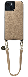 AVY Apple iPhone 15 Beige Leren Hoesje met Koord Short Leather